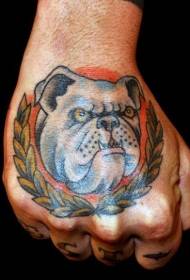 Hand back color dog with feather tattoo pattern
