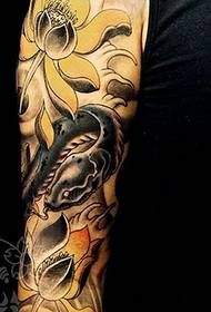An arm lotus snake tattoo pattern