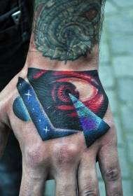 Hånd tilbage nye skole farve mystiske øjne og stjernehimmel tatovering mønster