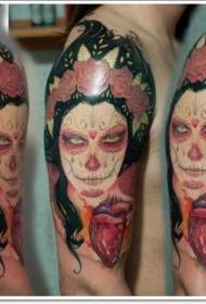 Shoulder color realistic death goddess tattoo pattern