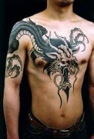Men's shoulder domineering exposed Chinese dragon tattoo