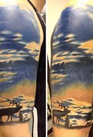Very beautiful painted wild deer deer tattoo pattern with arms