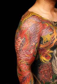 Super cool color double half phoenix tattoo pattern