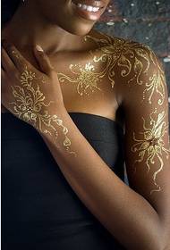 Fashionable European and American women with gold-colored tattoos