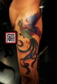 Thigh old school painted phoenix tattoo pattern