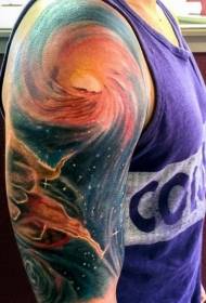 Realistic color deep space tattoo pattern on the shoulder