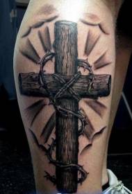 小腿分支十字架和荊棘紋身圖案