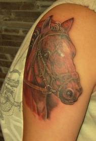 Shoulder color realistic horse racing tattoo pattern