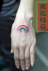 Colorful rainbow tattoo pattern on the back of a hand