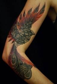 Arm awesome colored totem bird tattoo pattern