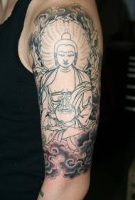 Большая линия руки статуя Будды с облачным рисунком татуировки