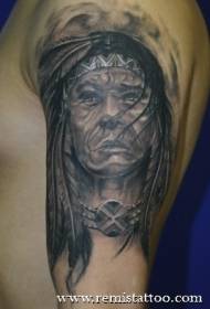 Big arm black indian portrait tattoo pattern