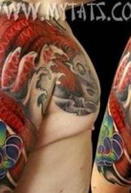 Half a tattoo pattern: color Guanyin carp lotus half a tattoo pattern