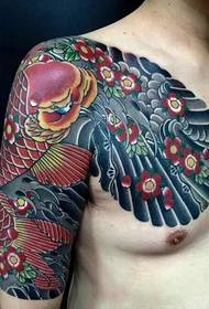 Obraz tatuażu męskiego czerwonego pół czerwonego kalmara