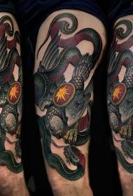 Thigh color new school snake with eagle tattoo pattern