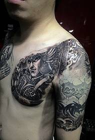 超クールな黒と白のハーフアーマーのタトゥー画像