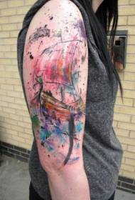 Ang estilo ng watercolor na pirata na pattern ng tattoo ng barko