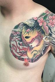 Handsome and charming colorful half-breasted tattoo picture