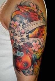 Patrón de tatuaje de pez koi colorido grande