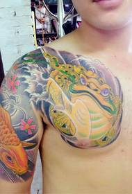 Men's half goldfish carp tattoo