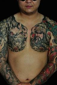 Super domineering double-half color Guan Gong tattoo tattoo