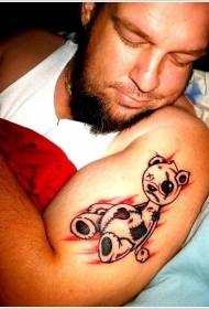 Male big arm colored injured teddy bear tattoo pattern