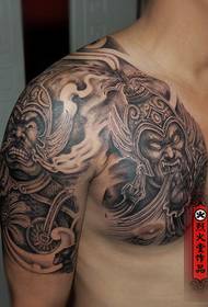 Hip-hop two will black and white half armor tattoo