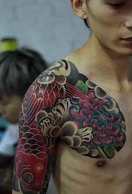 Gorgeous colored half red snapper tattoo
