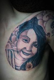 Retrato de moza querida patrón de tatuaxe de media uña