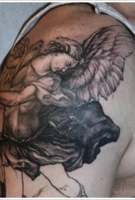 Big black and gray realistic angel tattoo pattern