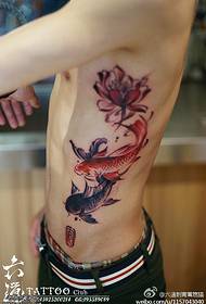 Holly blending black and red double fish lotus tattoo pattern