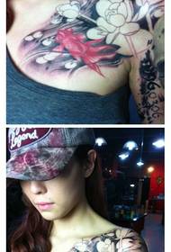 Freehand beautiful red lotus flower tattoo pattern