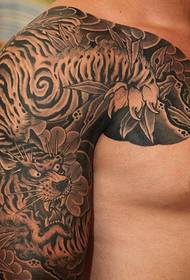 Male traditional half armor tiger tattoo