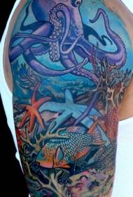 Arm painted cartoon sea octopus starfish coral tattoo pattern