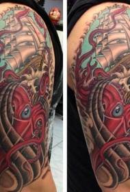 Patró de tatuatge de vela de calamars braç gran