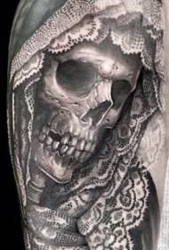 Shoulder black gray dramatic style skull tattoo pattern