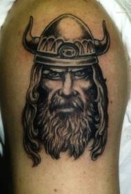 Donker grijs viking krijger portret tattoo patroon
