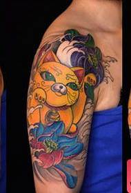 Arms good looking colorful lucky cat tattoo pattern