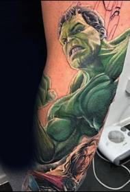 Rankos spalvos komiksų stiliaus Thor ir Hulk tatuiruotės spalvos