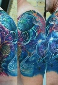 Shoulder color far away solar system tattoo pattern