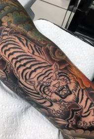 Legs big Japanese traditional color tiger tattoo pattern