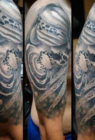 Patrón de tatuaje de planeta espacial blanco y negro magnífico