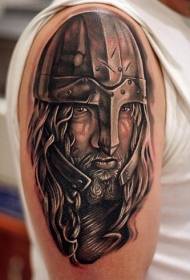 Shoulder brown viking warrior character portrait tattoo picture