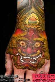 Colorful lion tattoo pattern on the back of the hand