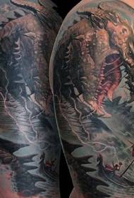 Patrón de tatuaje de brazo grande mundo de fantasía monstruo marino