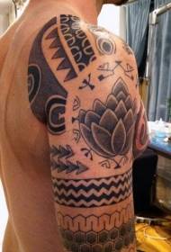 Arm tribal style black lotus totem tattoo pattern