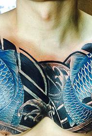 Tatuaggio di calamari blu marrone doppio semplicemente illuminato