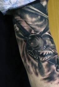 Arm illustration style black world war fighter tattoo pattern