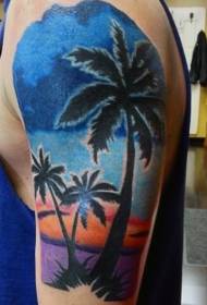 Grandi tramonti culuriti cù mudellu di tatuaggi di palme