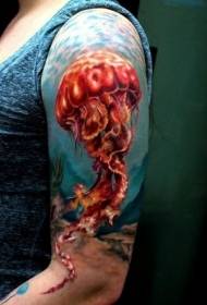 Shoulder color realistic jellyfish tattoo pattern